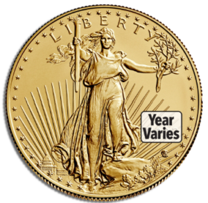 A gold coin with the words " year varies ".