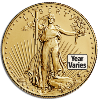 A gold coin with the words " year varies ".