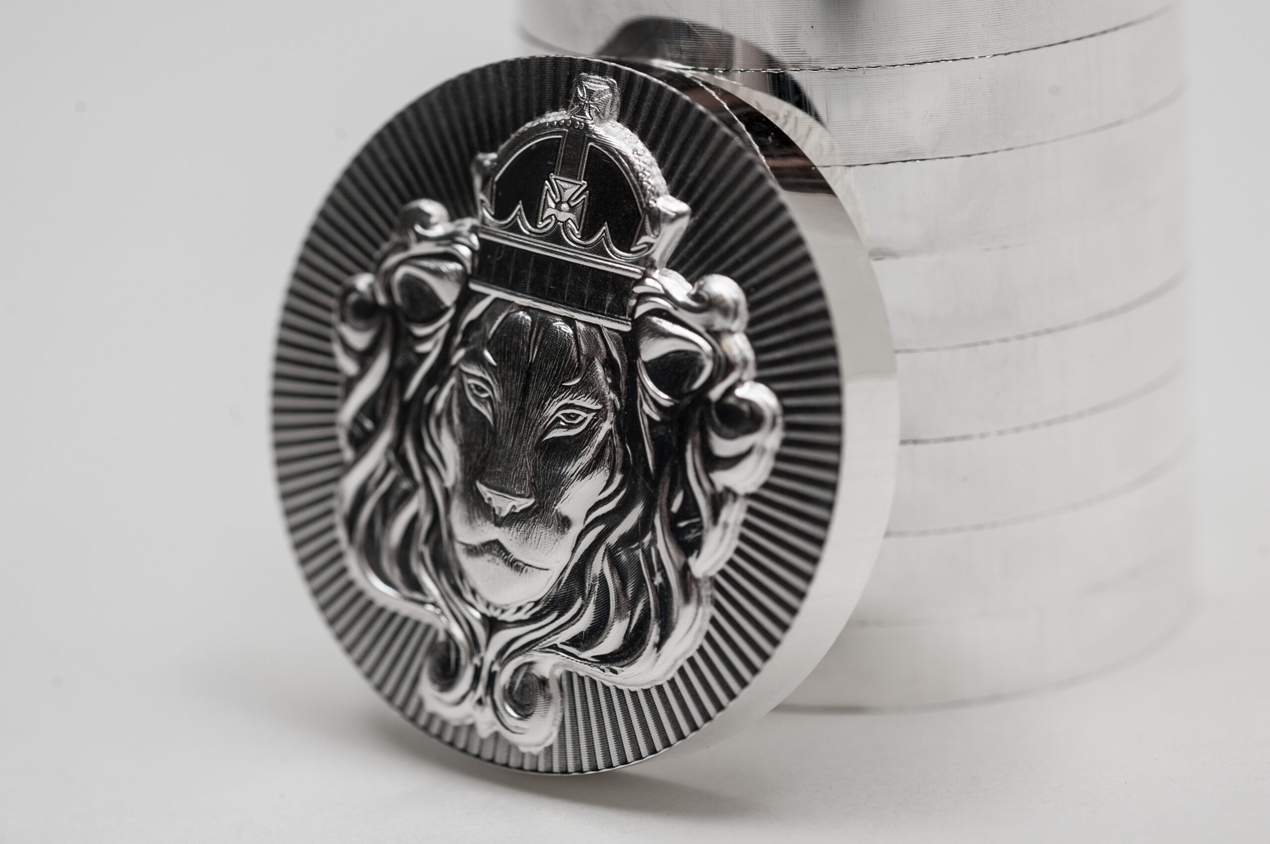 A close up of the lion 's head on a coin